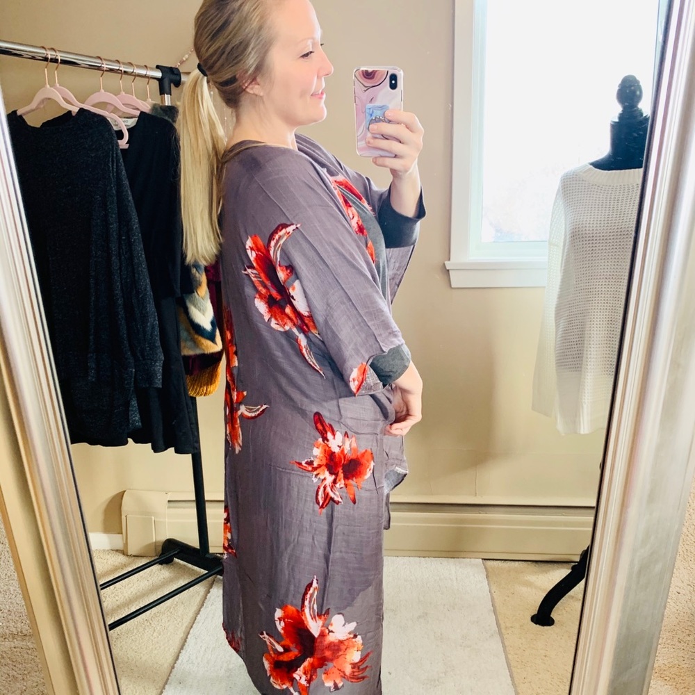 Kimono Floral Swimsuit Cover Up Beach Gray Scarf - Picture 6 of 7